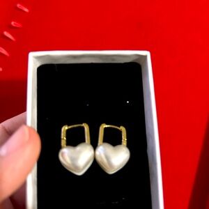 Gold and White Heart Earrings